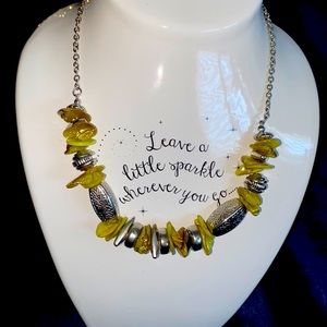 Vintage semiprecious stones in lime green and silvertone metal